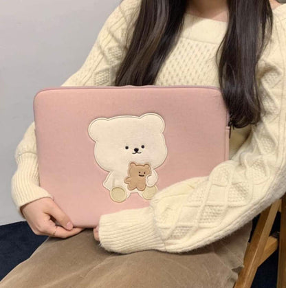 Pink Bear-Themed 11/13 Inch Cute Laptop Sleeve with Zipper