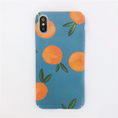 Retro Orange Phone Case with Bright Blue Background & Fruit Pattern