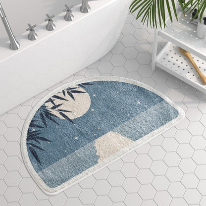 Modern Morandi Colored Floral & Moonlit Half Round Doormat