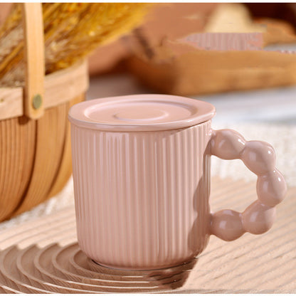 Modern Ceramic Mugs with Bubble Handle in Blue, Pink, Yellow, Purple Colour