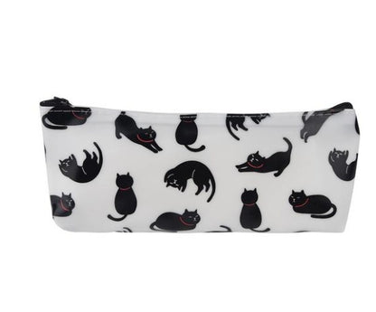 Cute Cat-Themed Silicone Zipper Pencil Case – Small & Colorful