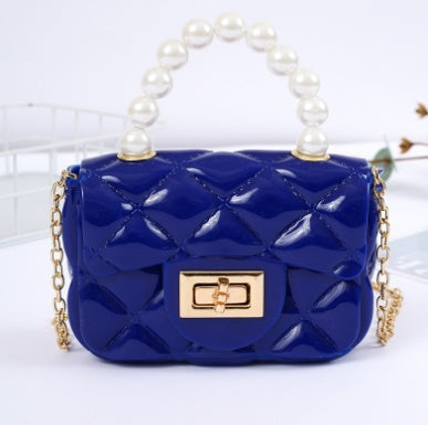 Glossy Pearl Handle Quilted Crossbody Shoulder Bags for Women with Chain Strap