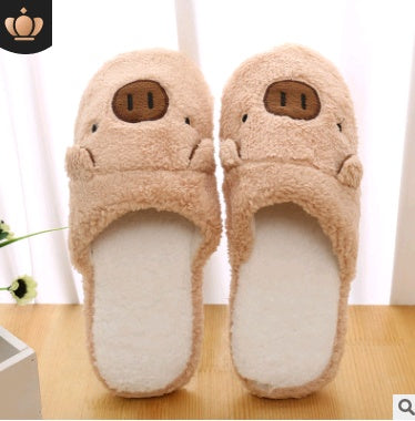 Cute Pig & Bear Plush Closed-Toe Unisex Soft Warm House Slippers