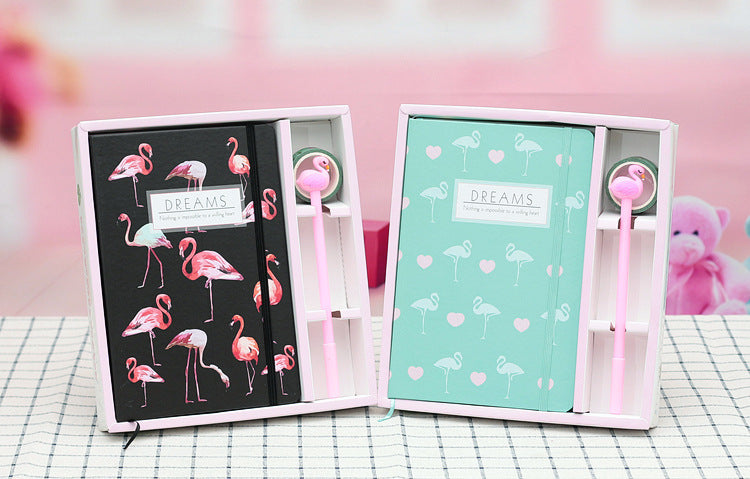 Cute Blue Flamingo Diary with Dreamy Pastel Design & Pen Set