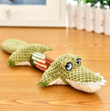 Chewable Squeaky Crocodile Plush Toy with Textured Body for Dogs