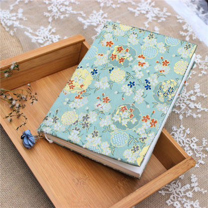 Elegant Cloth-Covered Floral Notebook with Delicate Embroidery – A5/A6