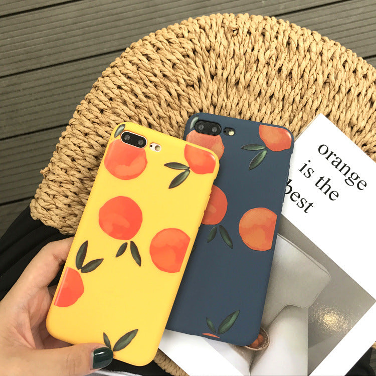 Retro Yellow & Navy Blue Orange Phone Case with Vibrant Fruit Pattern