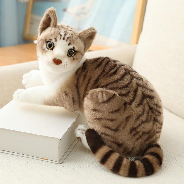 Realistic Cat Plush Toy Set with Striped & Siamese Variants