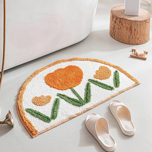 Cute Floral Half Round Door Mats - Non-Slip, Perfect for Bathroom Use