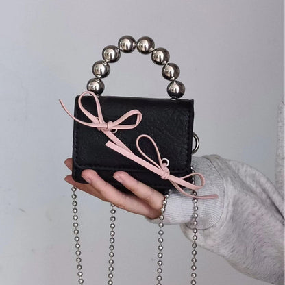 Cute Mini Bow Shoulder Bags with Chain Strap and Beaded Handle