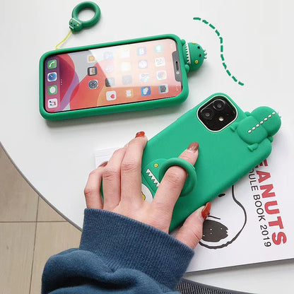 Cute Dinosaur & Duck Silicone Phone Case with Lanyard