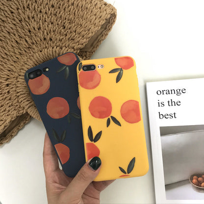 Retro Yellow & Navy Blue Orange Phone Case with Vibrant Fruit Pattern