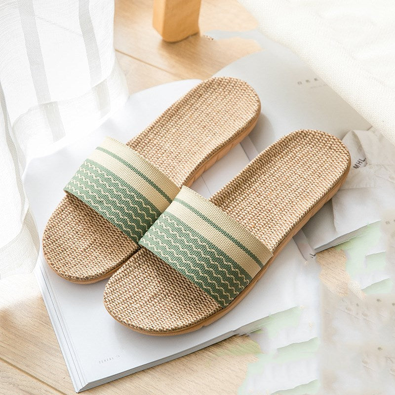 Colorful Linen Open-Toe Summer Slippers for Women – Indoor & Outdoor