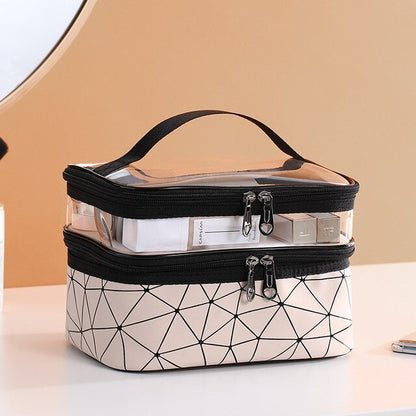 Geometric Waterproof Large Travel Makeup Bag with Clear Top