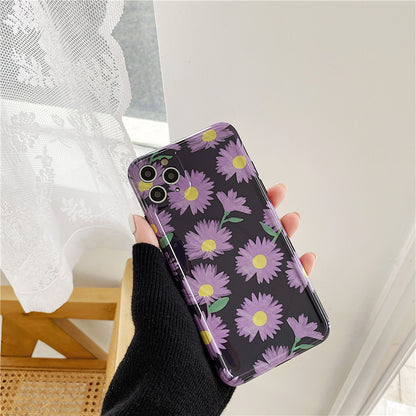 Purple Daisy Korean Phone Case with Floral Pattern & Glossy Finish