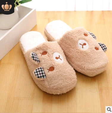 Cute Pig & Bear Plush Closed-Toe Unisex Soft Warm House Slippers