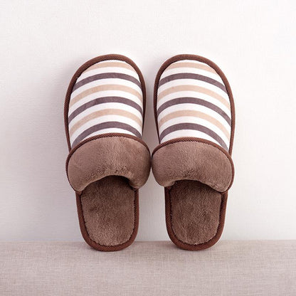 Striped Unisex Warm Closed-Toe Slippers – Cozy Indoor Footwear