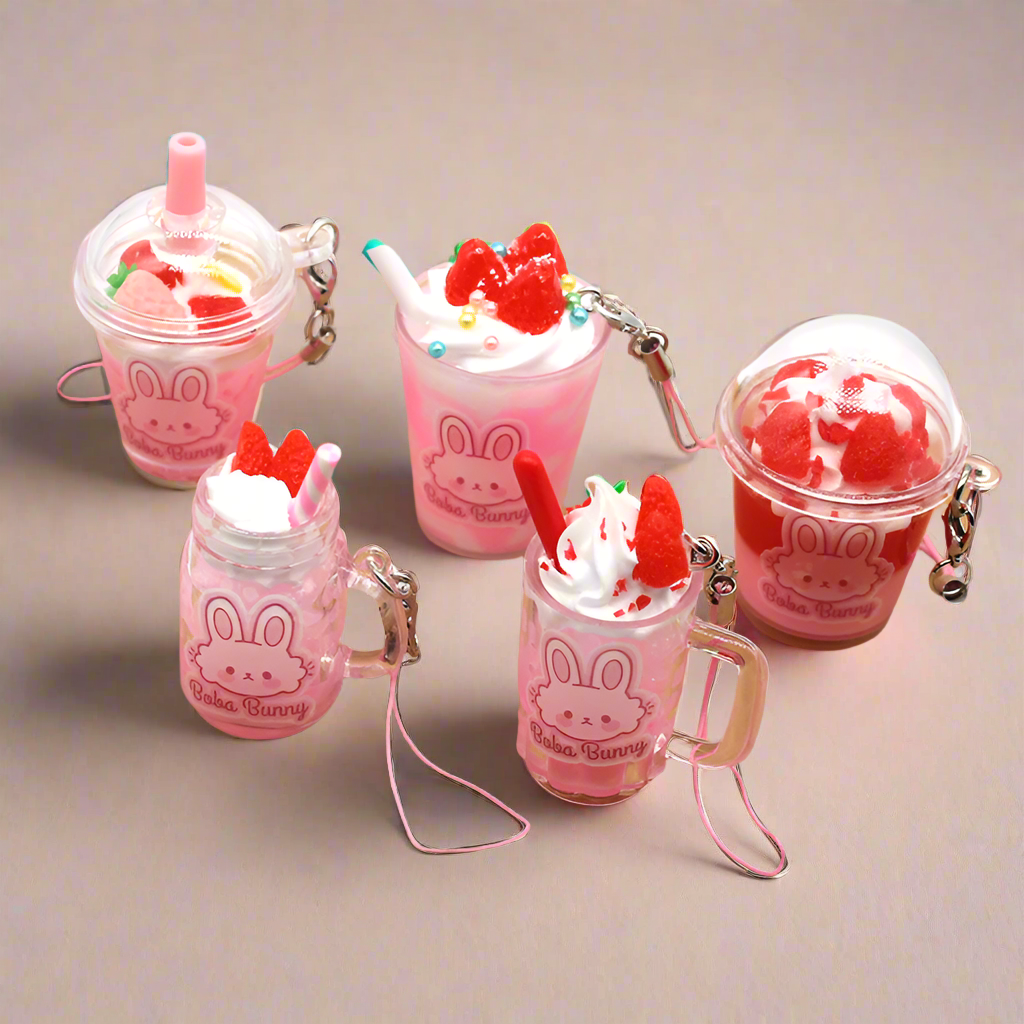Strawberry Ice Cream Cup Bunny Keychain
