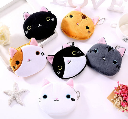 Cute Plush Cat Coin Purse Keychain in Small Zipper Pocket Pouch Design