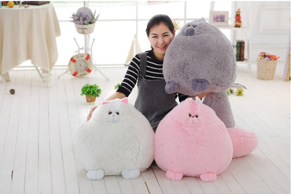 Large Fluffy Cat Plush Toy Set in White, Pink & Gray Variants