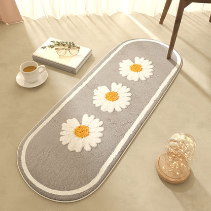 Modern Oval Polyester Bedside Floral Rugs in Bright Colors