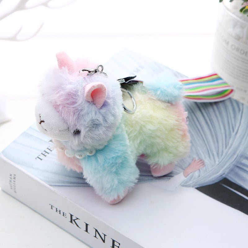 Cute Multi Colored Alpaca Keychain | Plush Keychain