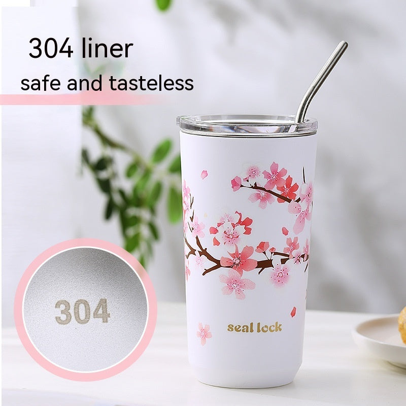 Cherry Blossom Stainless Steel Tea & Coffee Tumbler – Portable Cup