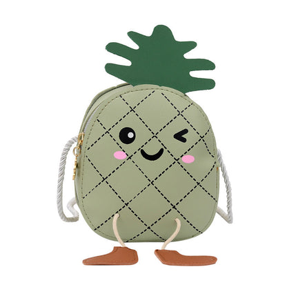 Cute Leather Kids Coin Purse with Zipper & Fun Pineapple Design