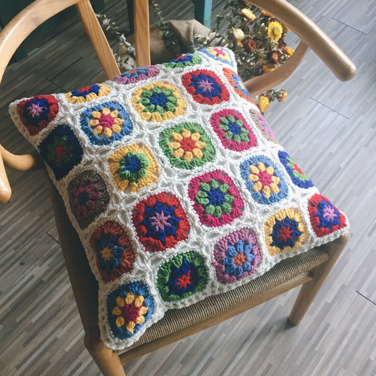 Handmade Floral Decorative Pillow | Square Shaped Throw Pillow