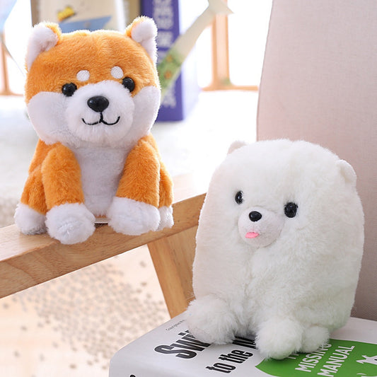 Fluffy White Dog Plush Toy & Shibu Inu Plushie Pair with Talking Feature