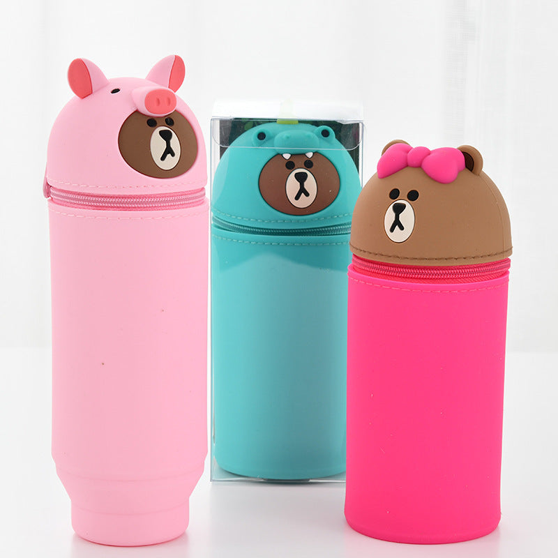 Colorful Small Animal Standing Silicone Pencil Case – Cute, Compact & Fun