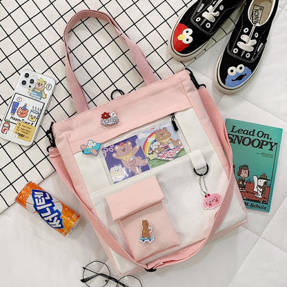 Unisex Large-Capacity Canvas Tote Bag - Multi Pocket Design