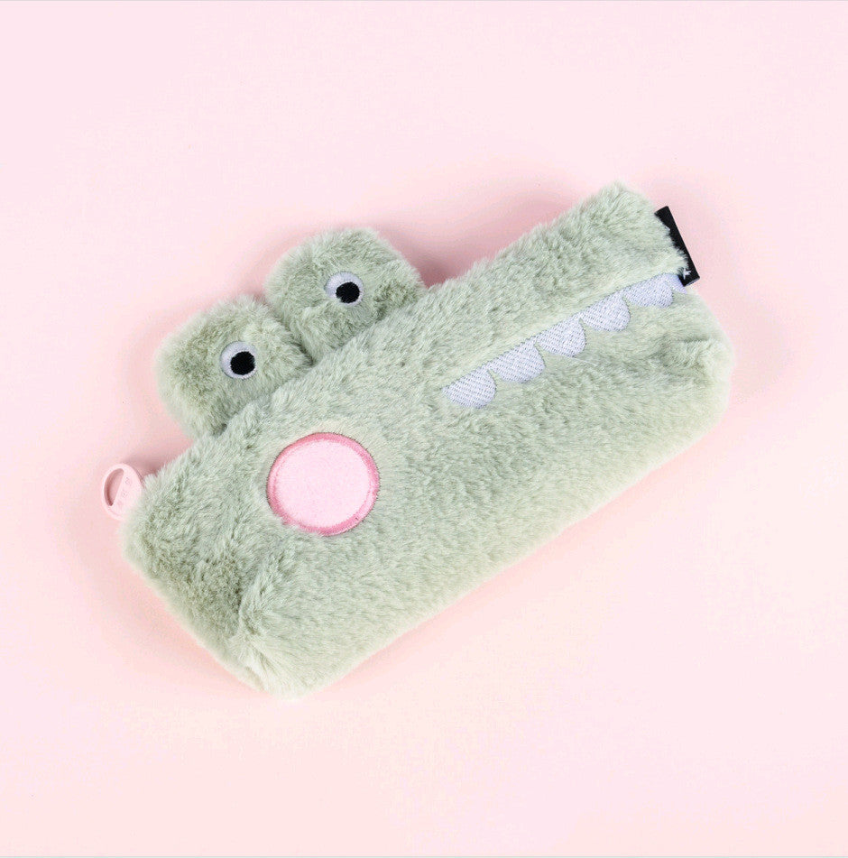 Cute Plush Animal Zipper Pencil Cases in Bunny, Croc, Duck, and Panda Variants