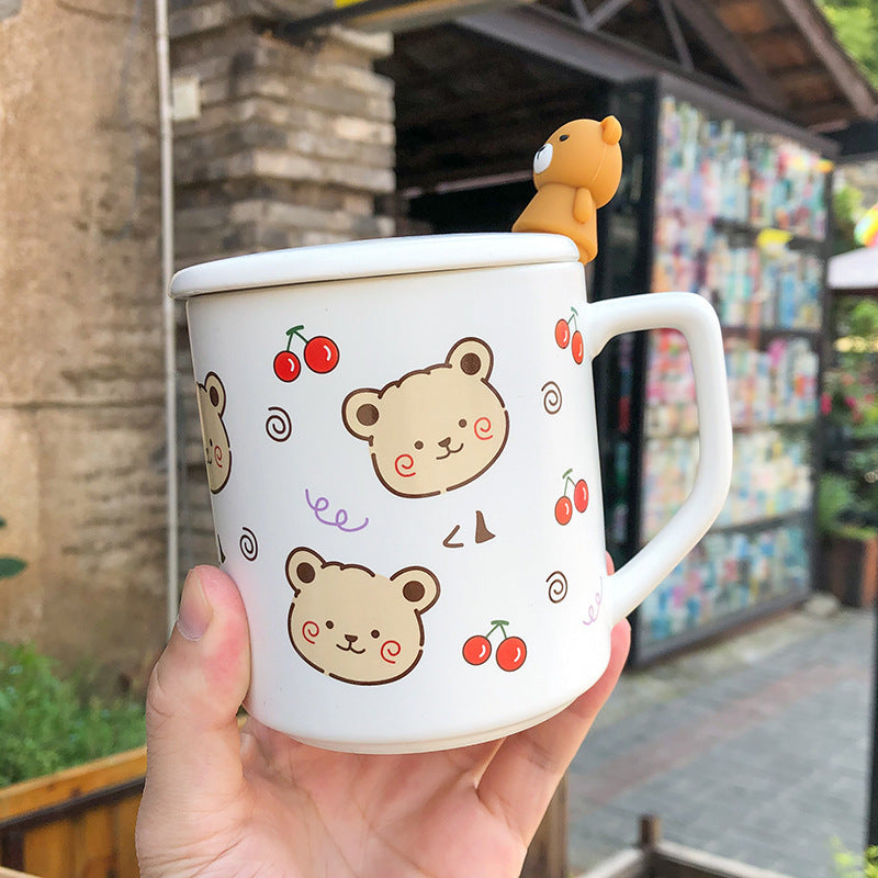 Adorable Bear Ceramic Coffee Mugs with Lid and Spoon