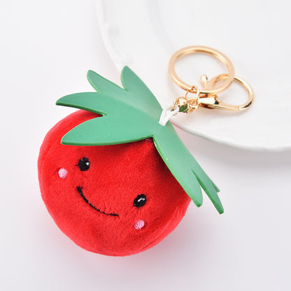 Cute Fruit Plush Keychains with Smiling Faces & Bright Colors