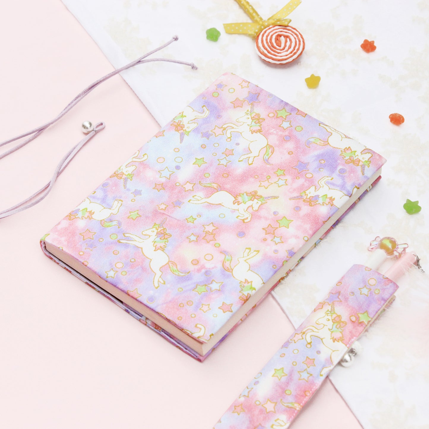 Pastel Cloth-Covered Unicorn Notebook with Starry Design – A5/A6