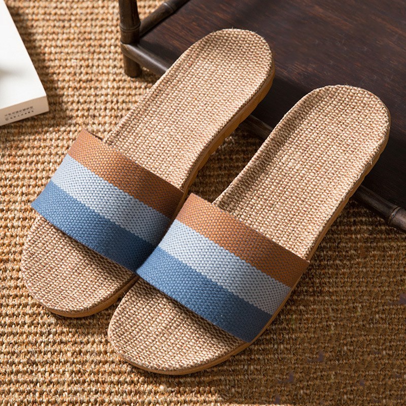 Colorful Linen Open-Toe Summer Slippers for Women – Indoor & Outdoor