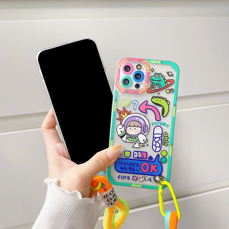 Cute Korean Cartoon TPU Phone Case with Lanyard – Graffiti Monster Design