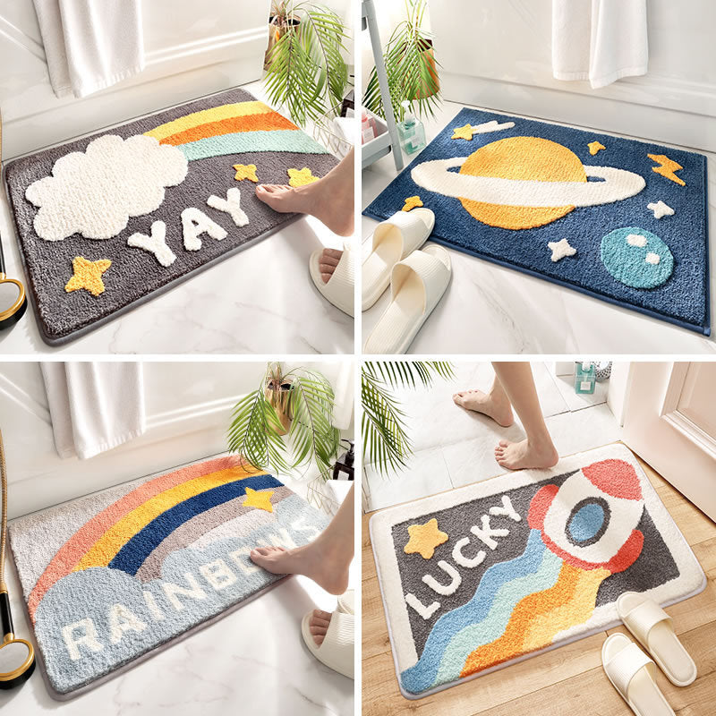 Fun Rainbow & Space-Themed Washable Door Mat | Non-Slip, Washable Floor Mat