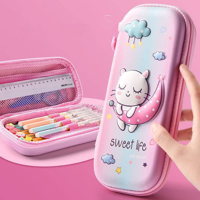 3D Pink Zipper Pencil Case in Unicorn, Cat & Rabbit Designs