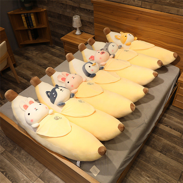 Large Peeling Banana Plush Toy with Cute Animal Variants - Bunny, Pig, Penguin & More