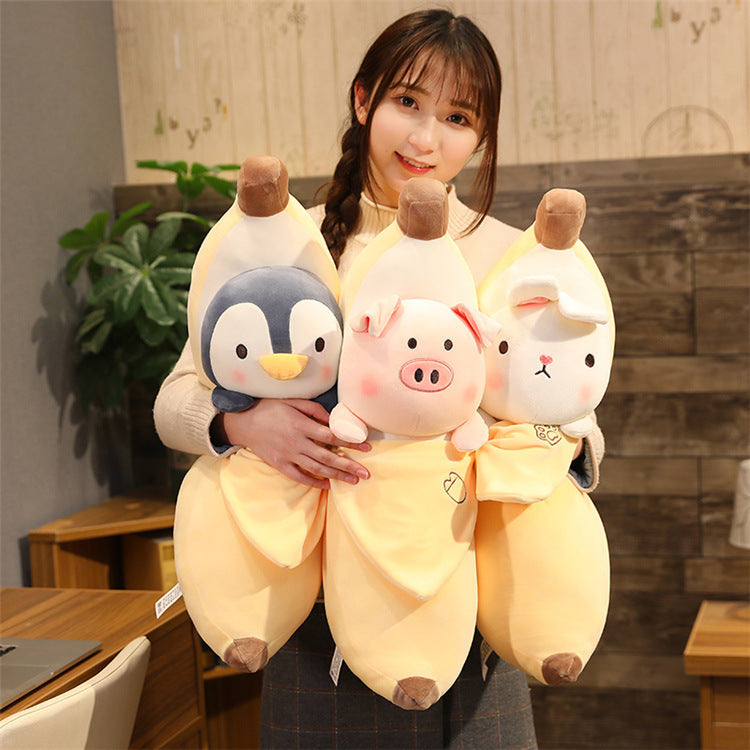 Large Peeling Banana Plush Toy with Cute Animal Variants - Bunny, Pig, Penguin & More