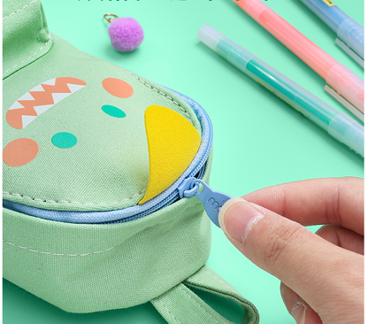 Bright Animal-Themed Dinosaur Canvas Standing Pencil Cases for School