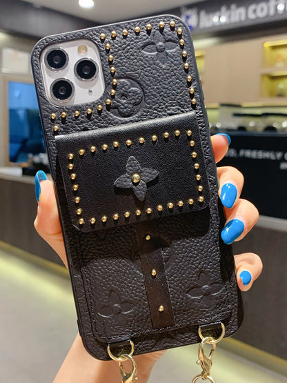 Leather Phone Case Purse with Strap & Studded Design