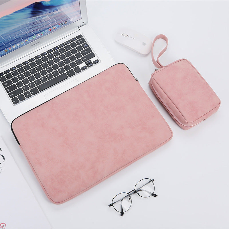 Matte Suede Texture Laptop Sleeve with Charger Pouch (13-15 Inch)