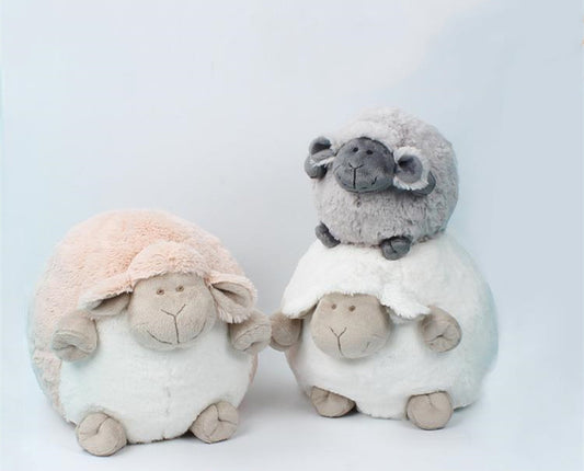 Cute Round Sheep Plush Toy Set in White & Gray Variants