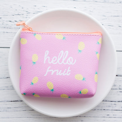 Cute Japanese Zipper Coin Purse with Bright Fruit and Text Prints