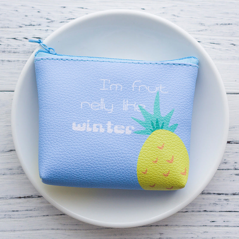 Cute Japanese Zipper Coin Purse with Bright Fruit and Text Prints