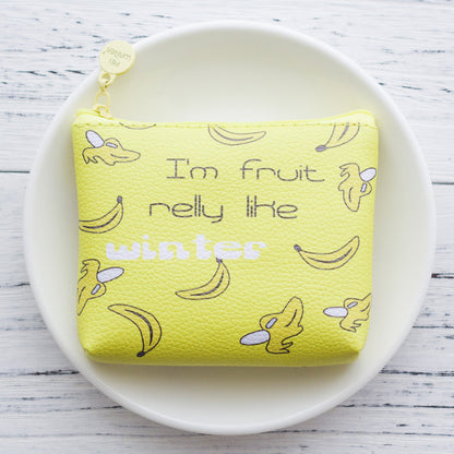 Cute Japanese Zipper Coin Purse with Bright Fruit and Text Prints