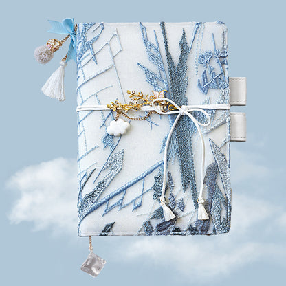 Blue Embroidered A6 Diary for Girls with Tassel and Cloud Charm